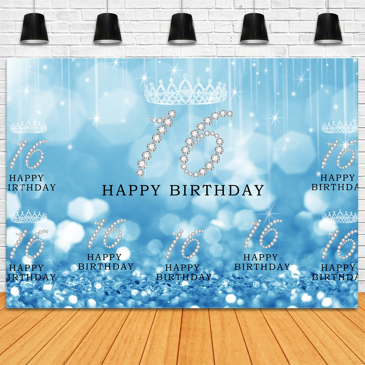 Toile de Fond Anniversaire Personnalisable Bleu Luxe Doux 16 Ans RR1-57