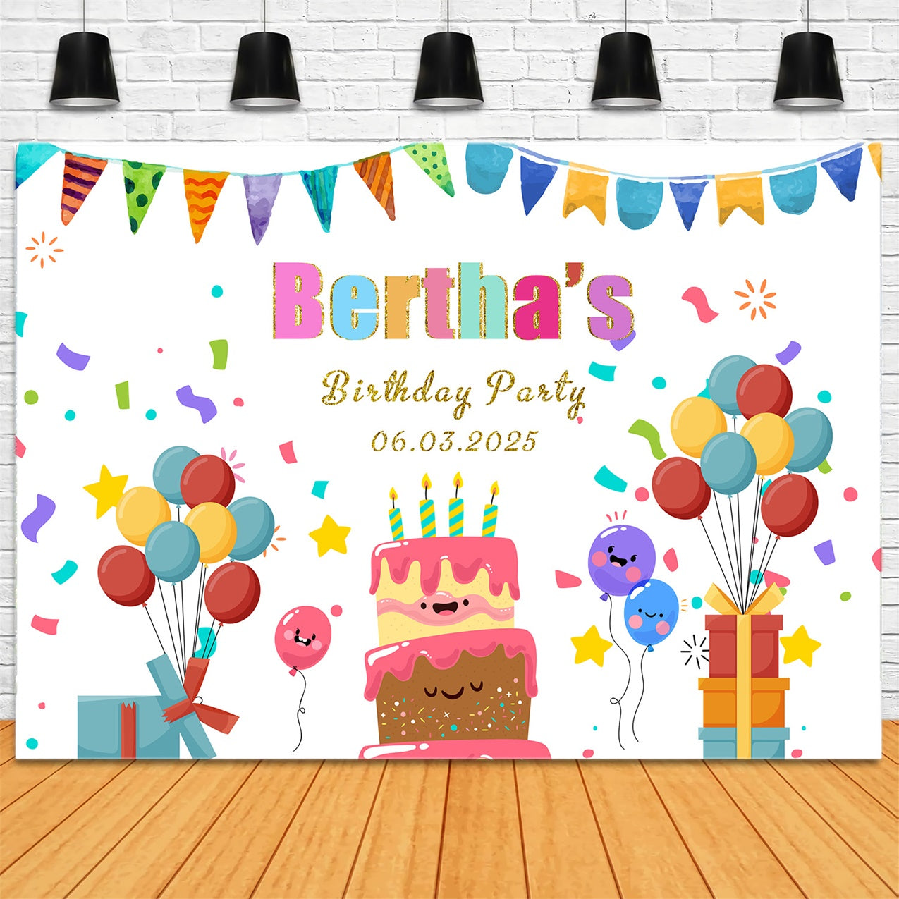 Toile de Fond Anniversaire Personnalisée Ballons Confettis Ludiques RR1-69