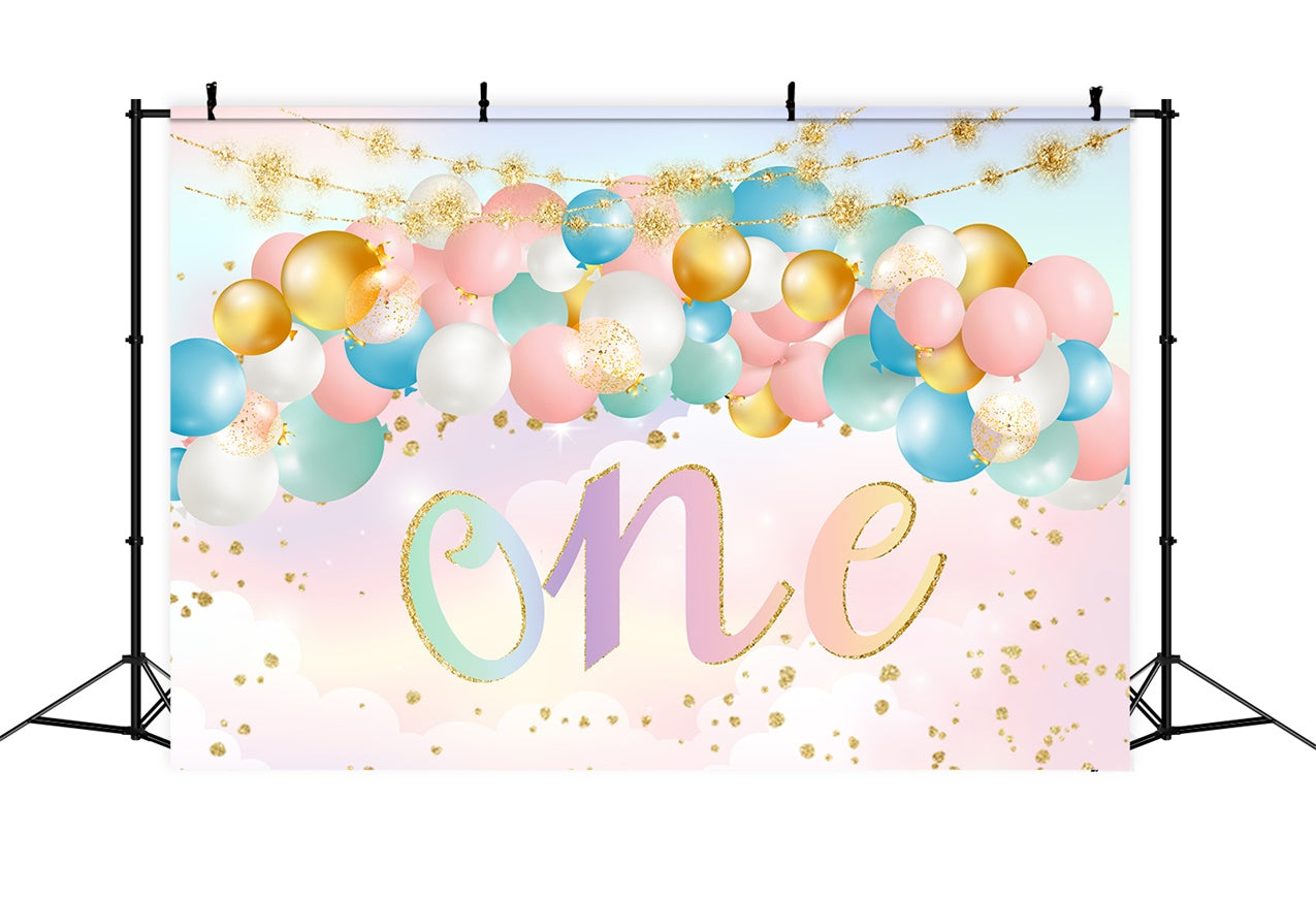 Fond Anniversaire Personnalisée Ballons Pastels 1 An RR1-70