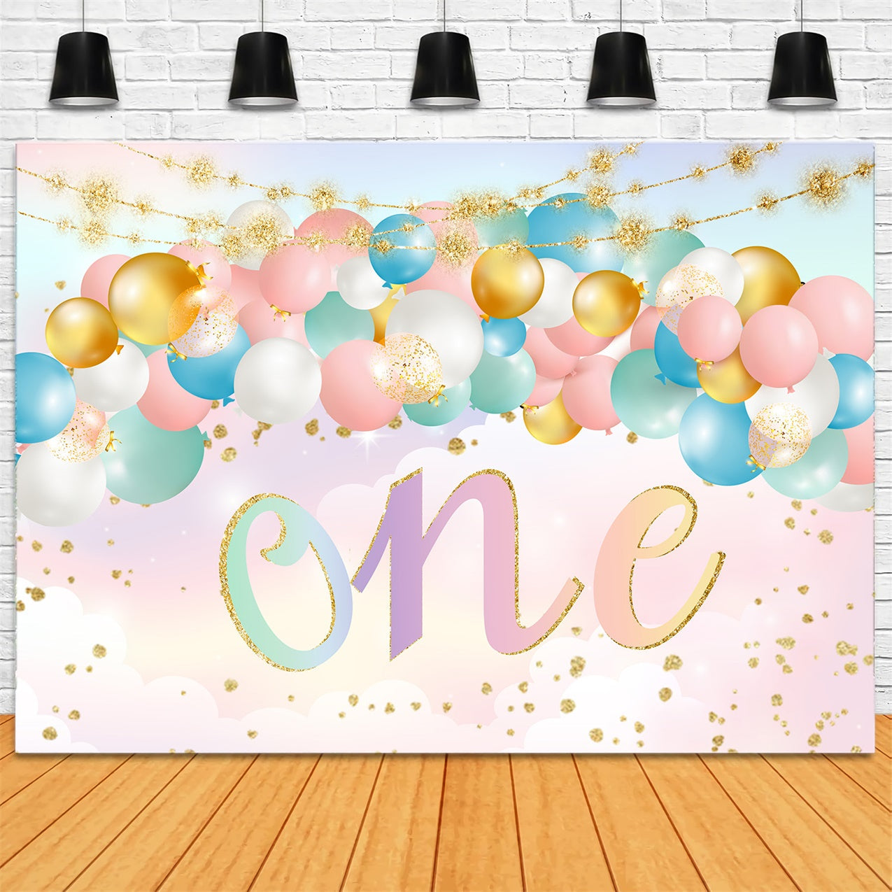 Fond Anniversaire Personnalisée Ballons Pastels 1 An RR1-70