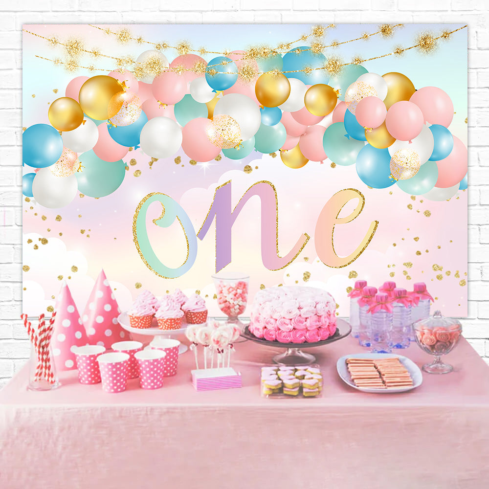 Fond Anniversaire Personnalisée Ballons Pastels 1 An RR1-70