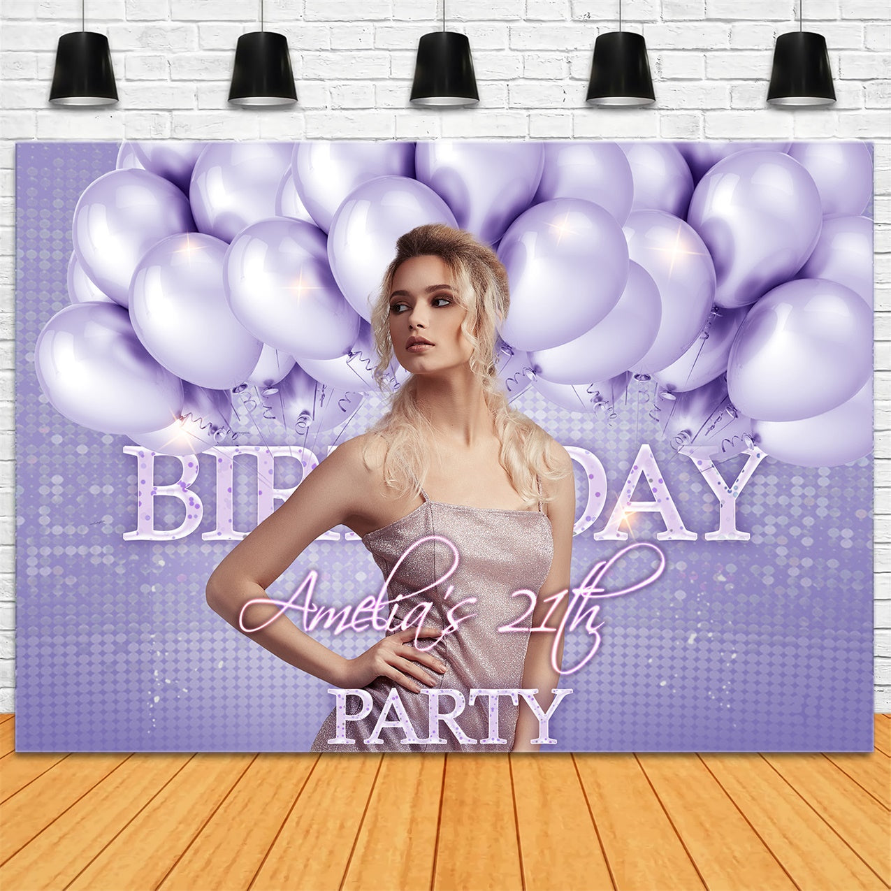 Toile de Fond Anniversaire Personnalisée Ballons Violet 21 Ans RR1-77