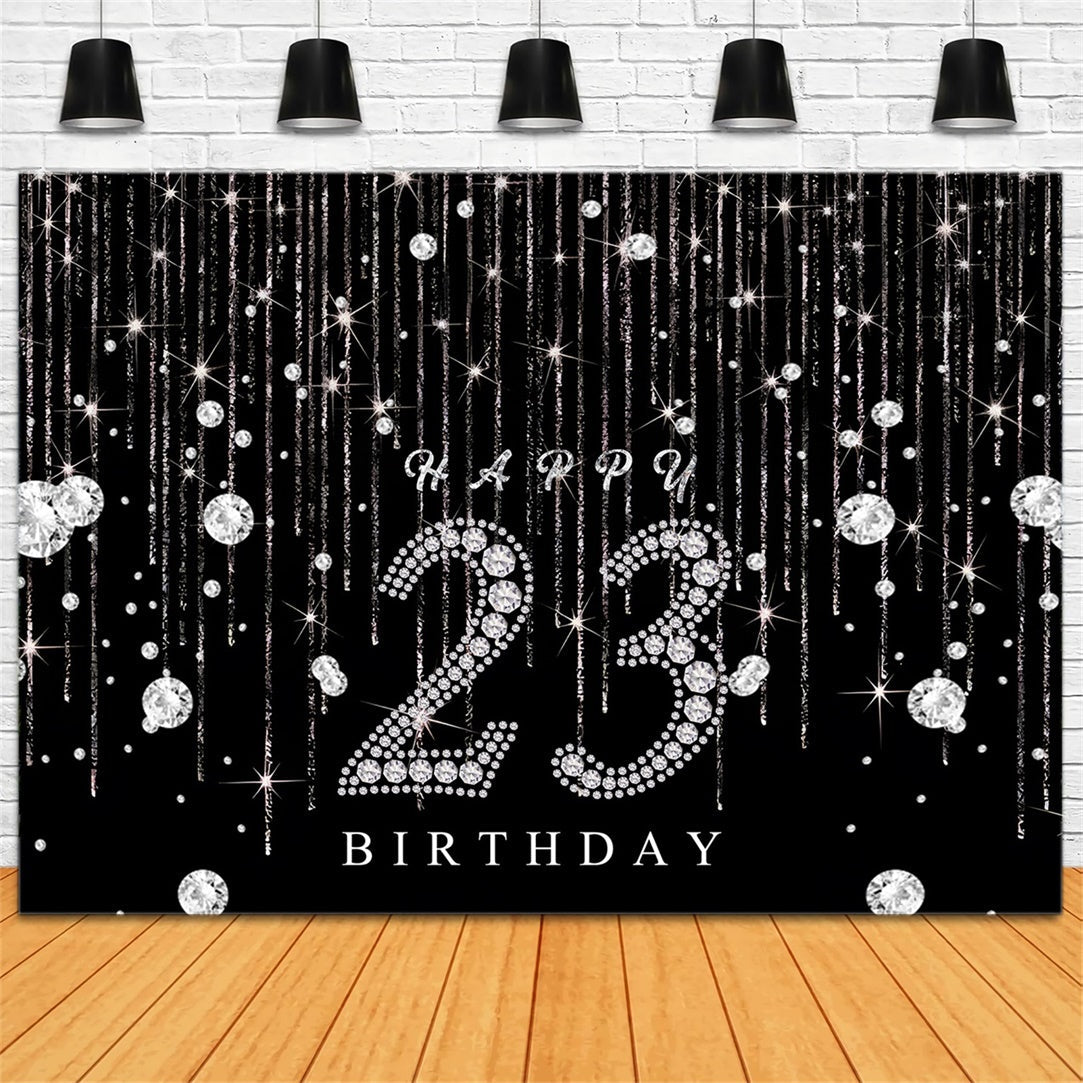 Toile de fond Anniversaire 23ème Nuit Glamour Diamant Scintillant Personnalisée RR12-10