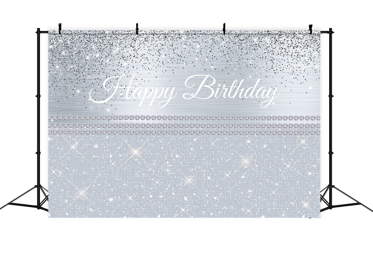 Toile de fond Anniversaire Personnalisée Paillettes Argent Scintillantes RR12-16