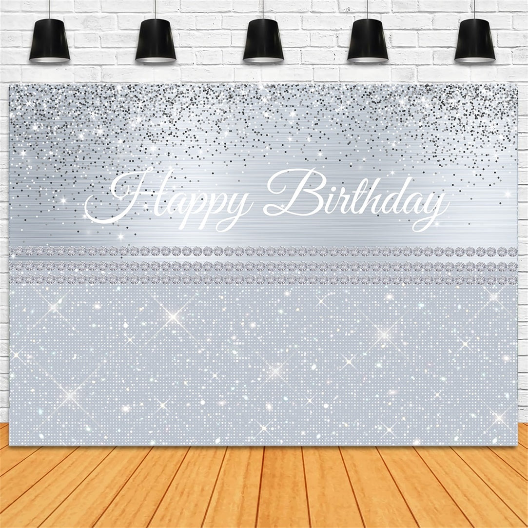 Toile de fond Anniversaire Personnalisée Paillettes Argent Scintillantes RR12-16