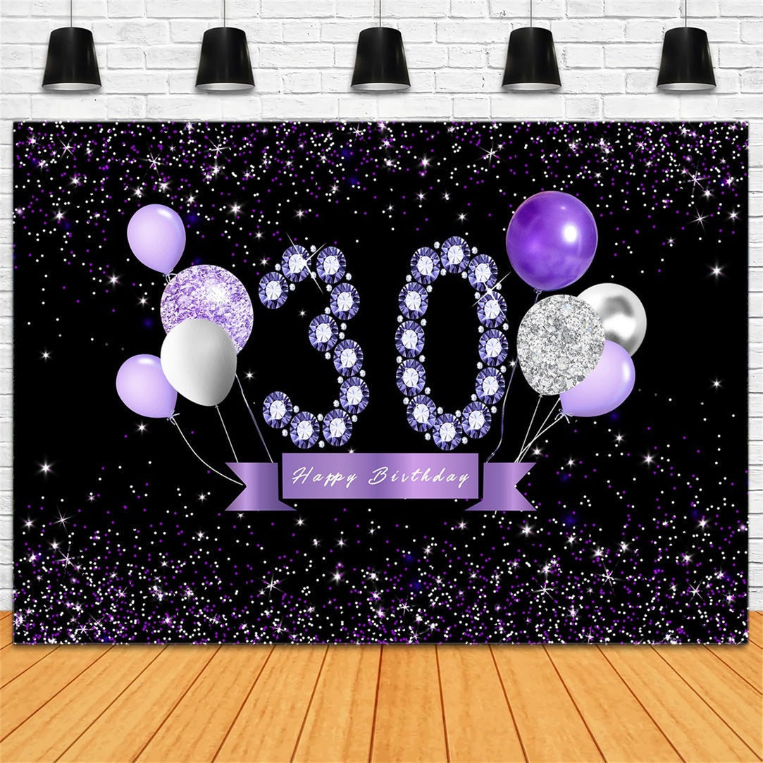 Toile de fond Ballons Anniversaire 30e Cristal Violet Personnalisé BRR12-32