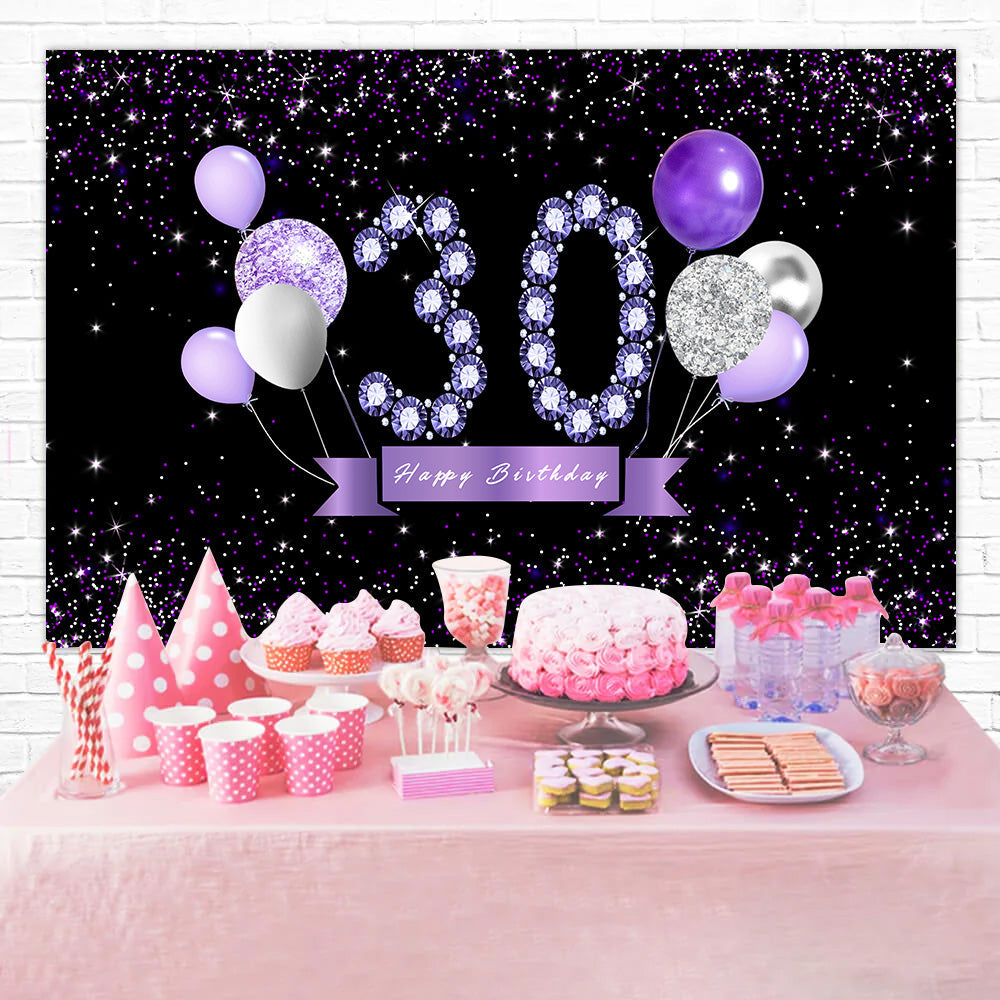 Toile de fond Ballons Anniversaire 30e Cristal Violet Personnalisé BRR12-32