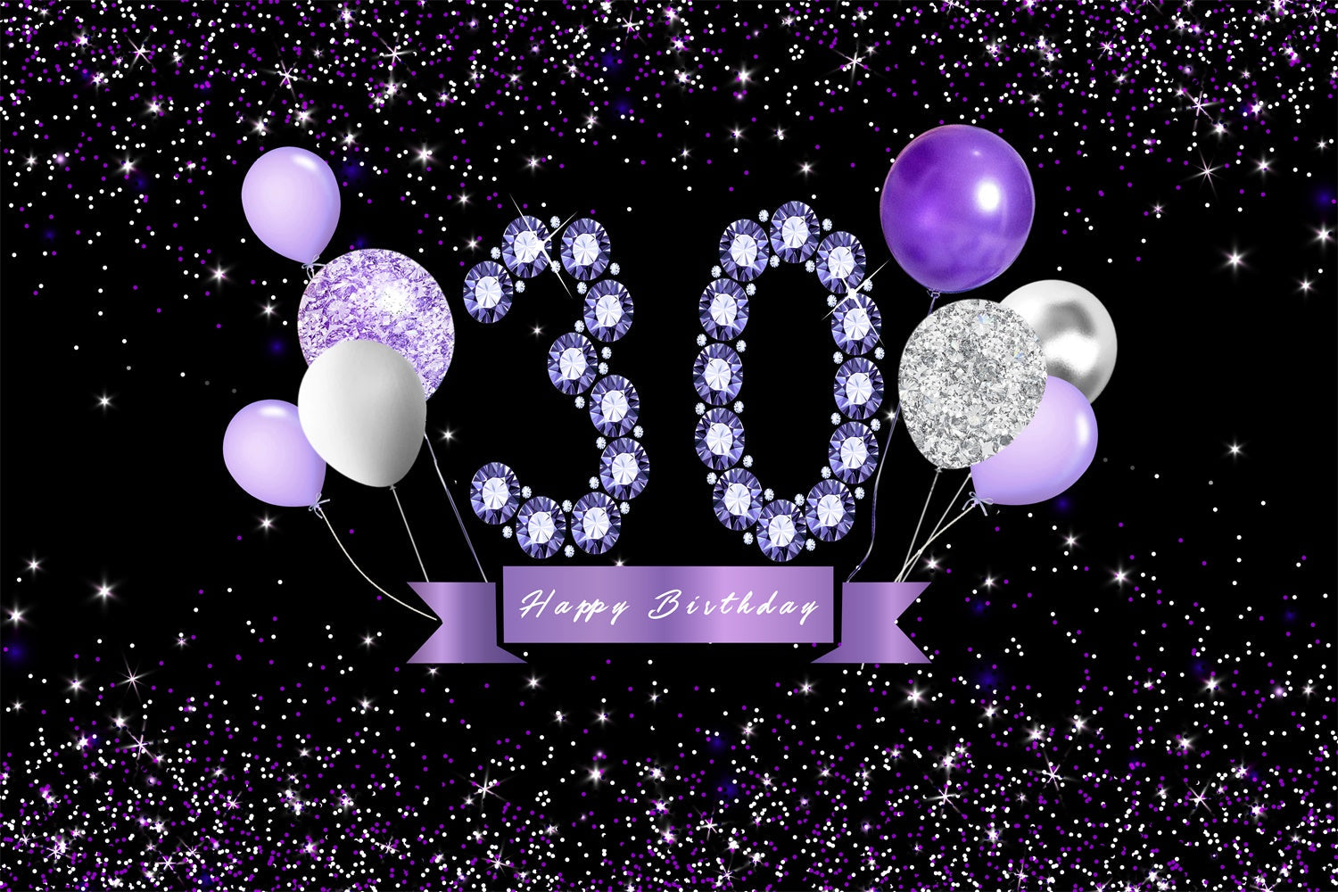 Toile de fond Ballons Anniversaire 30e Cristal Violet Personnalisé BRR12-32