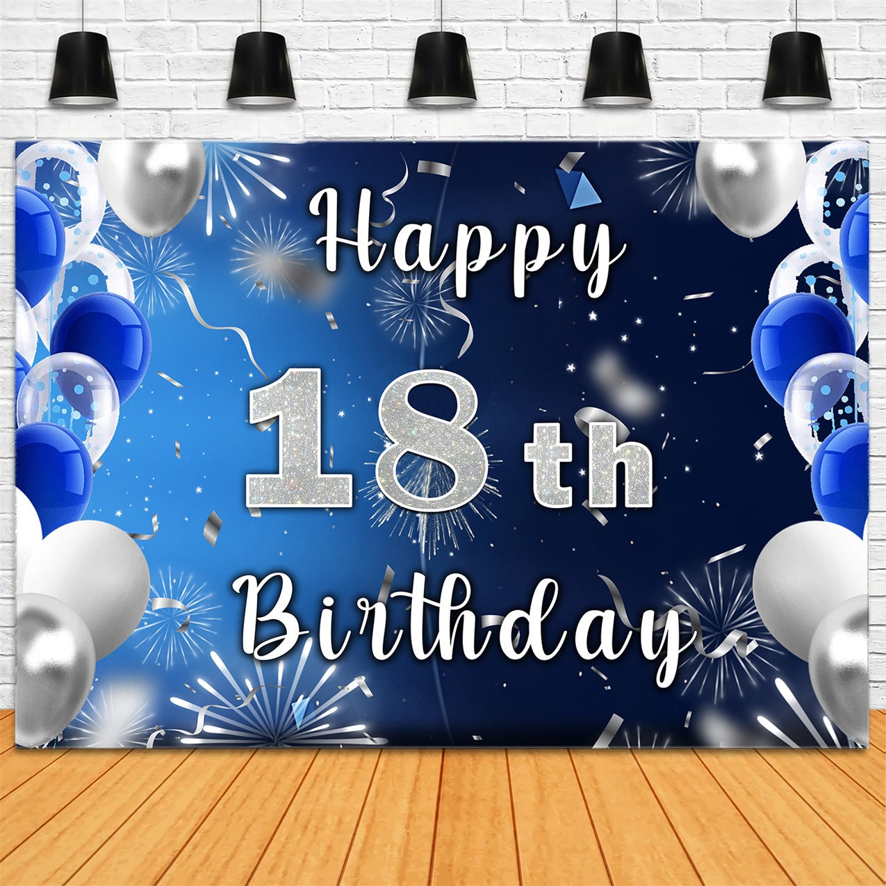 Toile de fond Ballon Anniversaire 18e Bleus Personnalisé BRR12-33