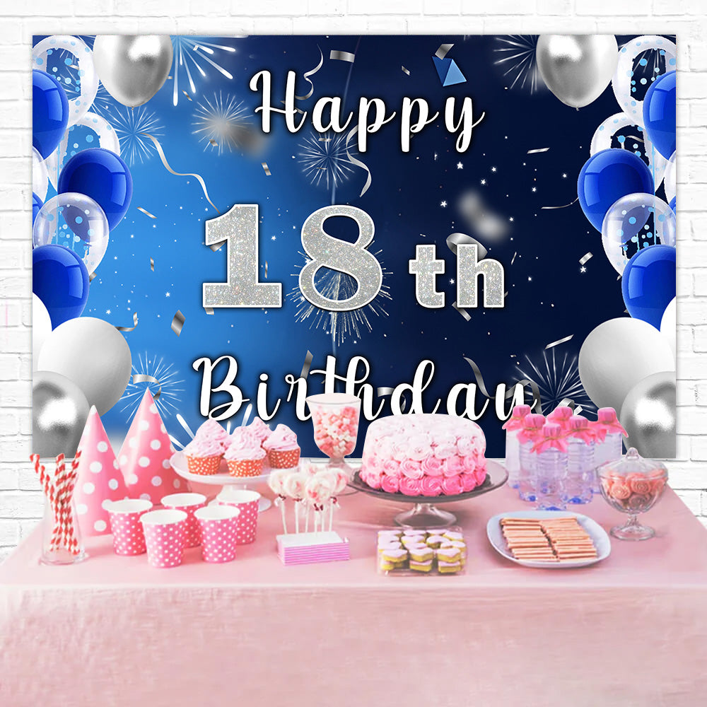 Toile de fond Ballon Anniversaire 18e Bleus Personnalisé BRR12-33