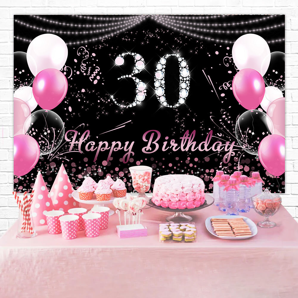 Toile de fond Ballons Anniversaire Personnalisé Diamant Rose Étincelant 30e BRR12-37