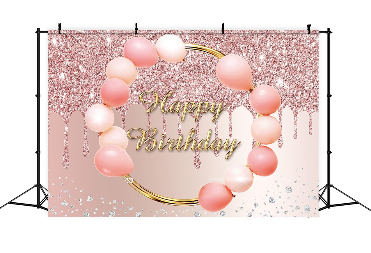 Toile de fond Ballon Anniversaire Personnalisée Rose Luxe Paillettes RR12-4