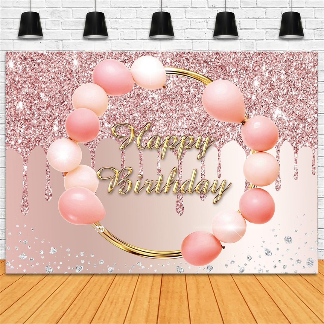 Toile de fond Ballon Anniversaire Personnalisée Rose Luxe Paillettes RR12-4