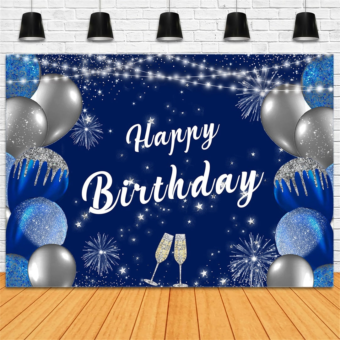 Toile de fond Ballon Anniversaire Personnalisé Pailletés Bleus BRR12-43