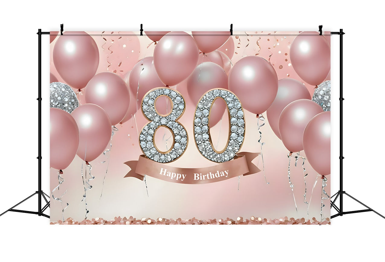 Toile de fond Ballons Anniversaire 80ème Luxe Roses Cristal RR12-5