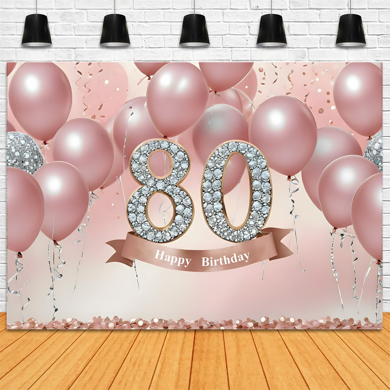 Toile de fond Ballons Anniversaire 80ème Luxe Roses Cristal RR12-5