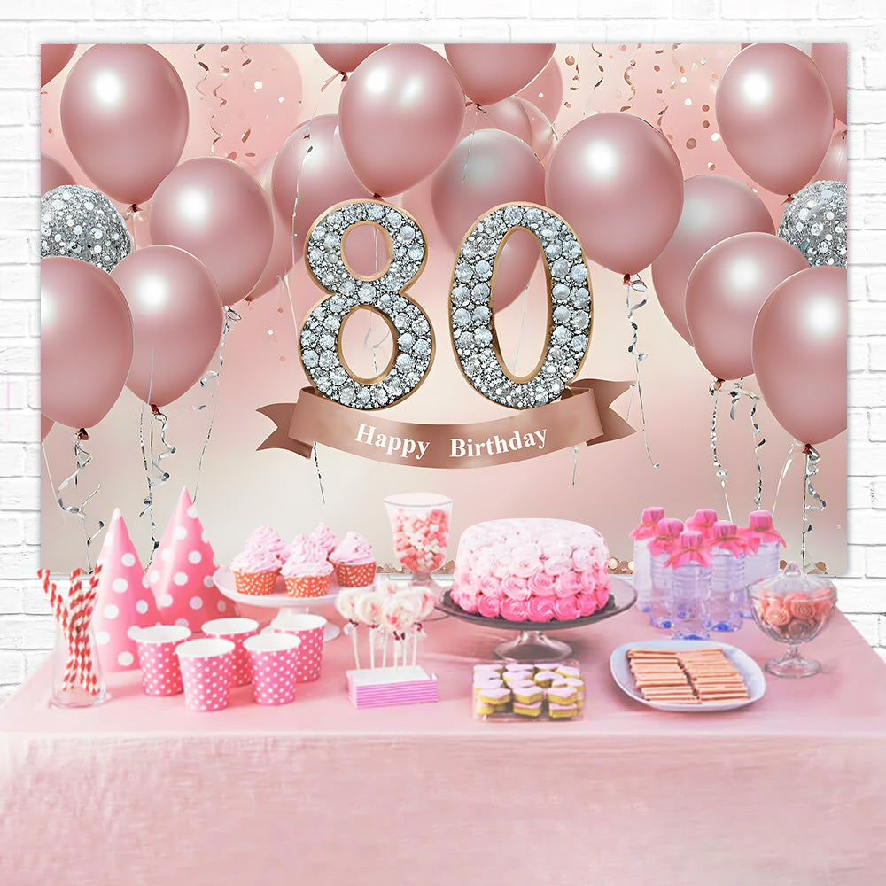 Toile de fond Ballons Anniversaire 80ème Luxe Roses Cristal RR12-5