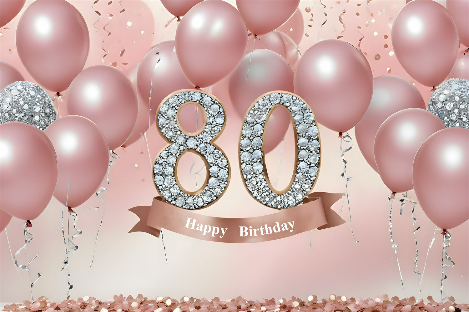 Toile de fond Ballons Anniversaire 80ème Luxe Roses Cristal RR12-5