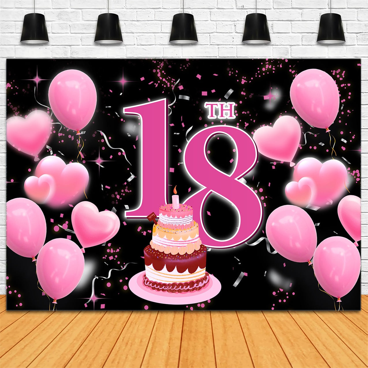 Toile de fond Ballons Anniversaire Personnalisé 18e Roses Gâteau BRR12-51