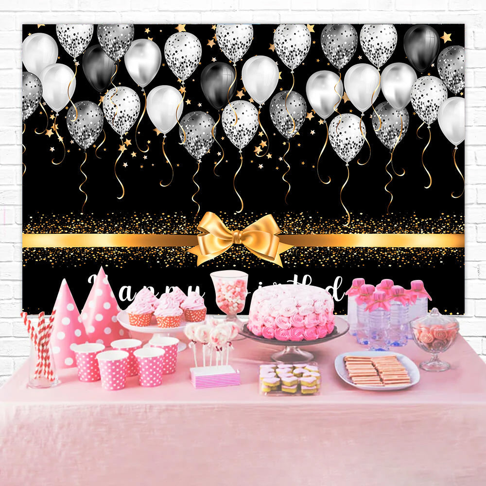 Toile de fond Ballon Anniversaire Personnalisé Noirs Or Paillettes BRR12-56