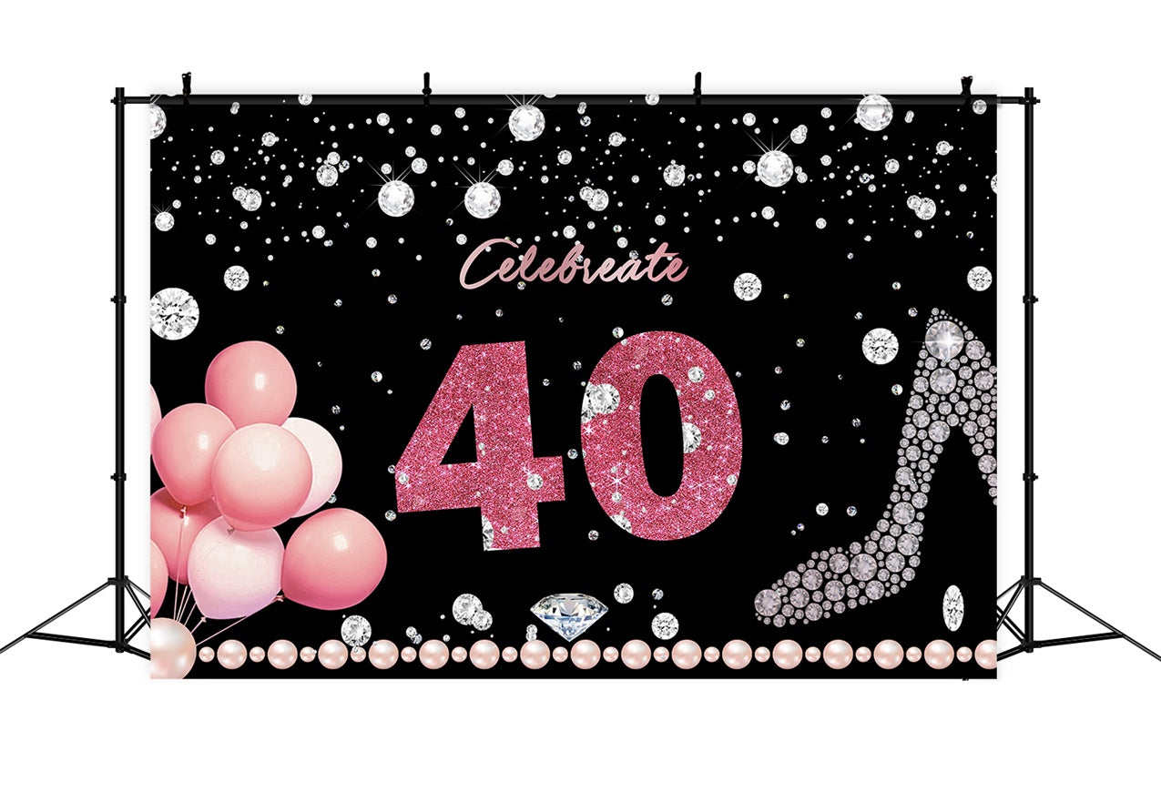 Toile de fond Ballons Anniversaire Personnalisé 40e Diamant Perles BRR12-57