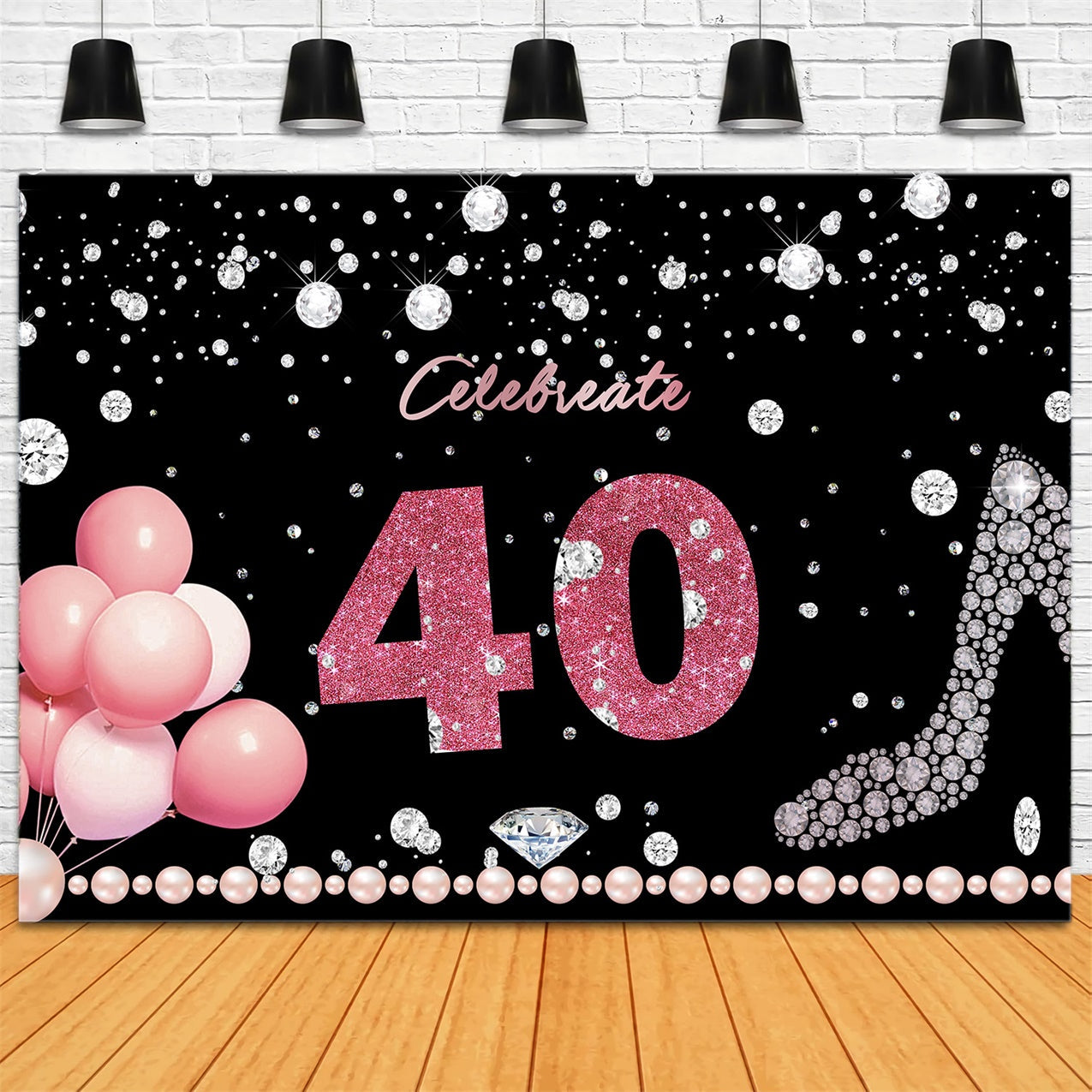 Toile de fond Ballons Anniversaire Personnalisé 40e Diamant Perles BRR12-57