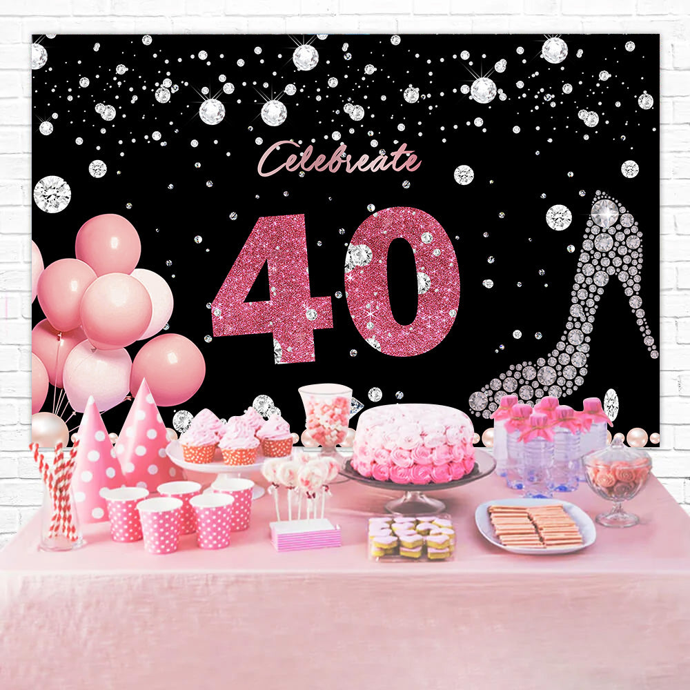 Toile de fond Ballons Anniversaire Personnalisé 40e Diamant Perles BRR12-57