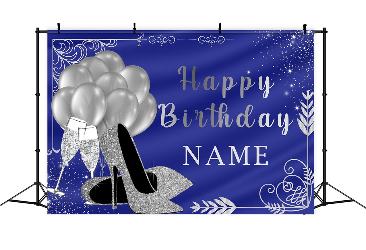 Toile de fond Ballons Anniversaire Personnalisé Bleus Pailletés BRR12-59