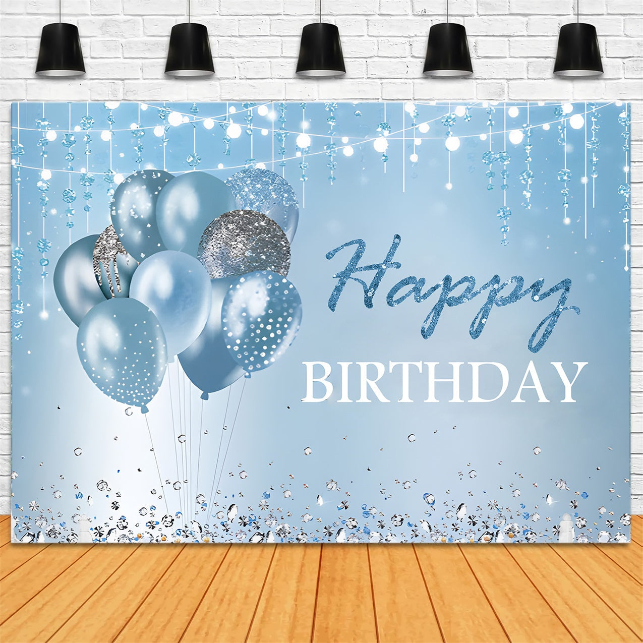 Toile de fond Anniversaire Personnalisée Ballon Bleu Scintillant RR12-6