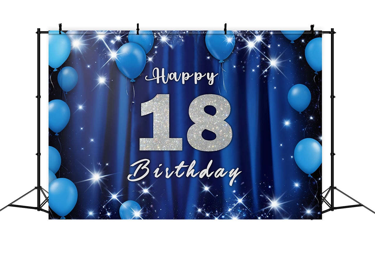 Toile de fond Ballon Anniversaire 18e Bleus Pailletés BRR12-60