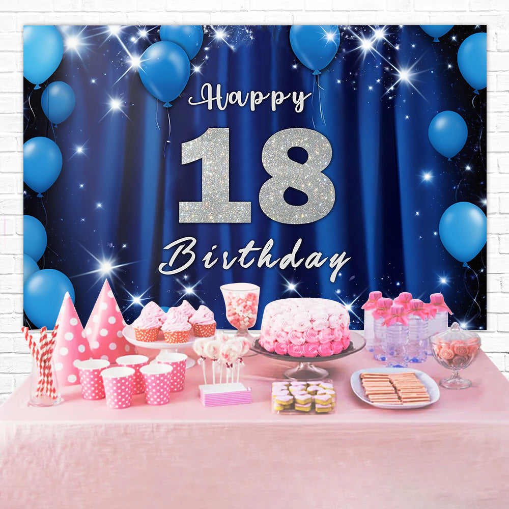 Toile de fond Ballon Anniversaire 18e Bleus Pailletés BRR12-60