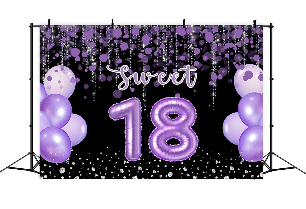 Toile de fond Anniversaire 18e Année Ballon Violet Scintillant Personnalisé RR12-73