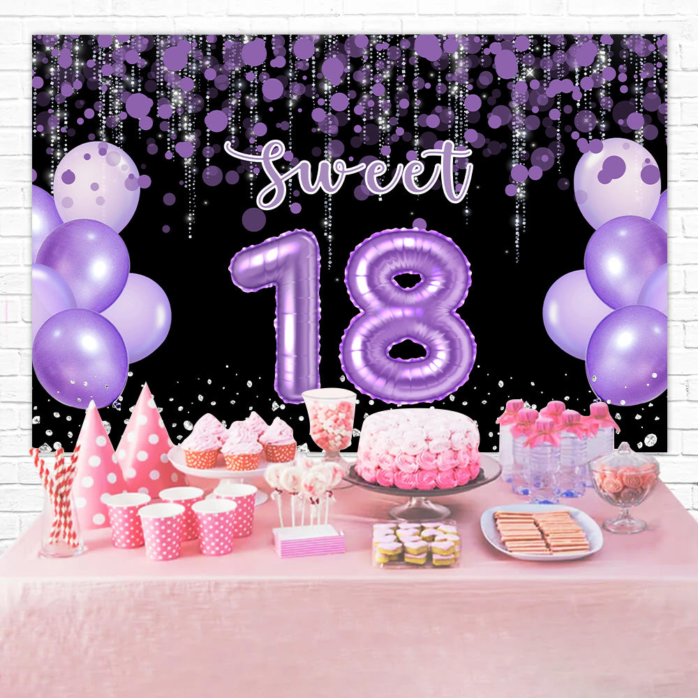 Toile de fond Anniversaire 18e Année Ballon Violet Scintillant Personnalisé RR12-73