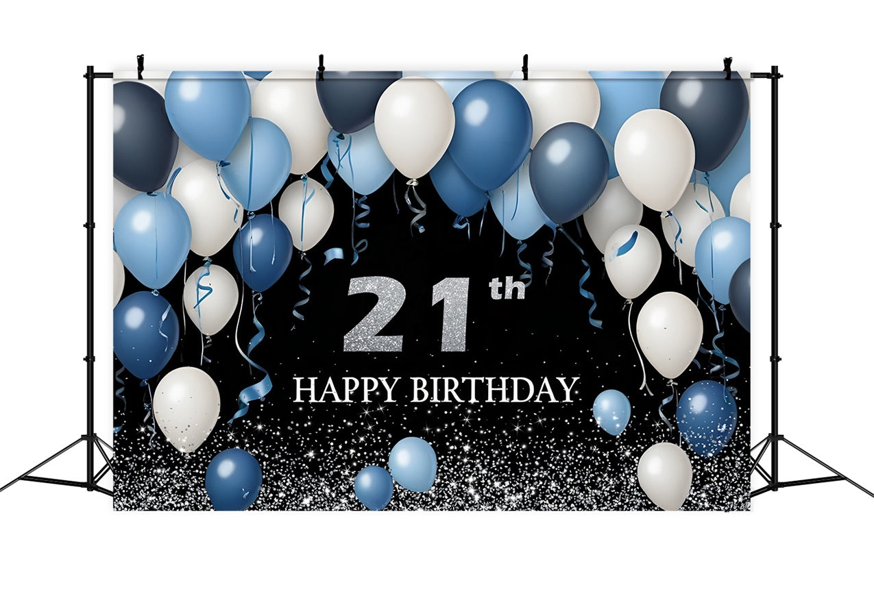 Toile de fond Anniversaire 21e Année Ballon Bleu Élégant Personnalisé RR12-80