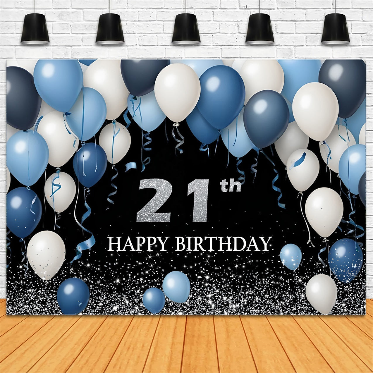 Toile de fond Anniversaire 21e Année Ballon Bleu Élégant Personnalisé RR12-80