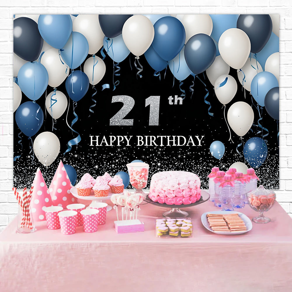 Toile de fond Anniversaire 21e Année Ballon Bleu Élégant Personnalisé RR12-80