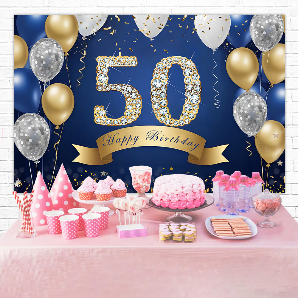 Toile de fond Anniversaire 50e Année Photo Cristal Marine Doré RR12-81