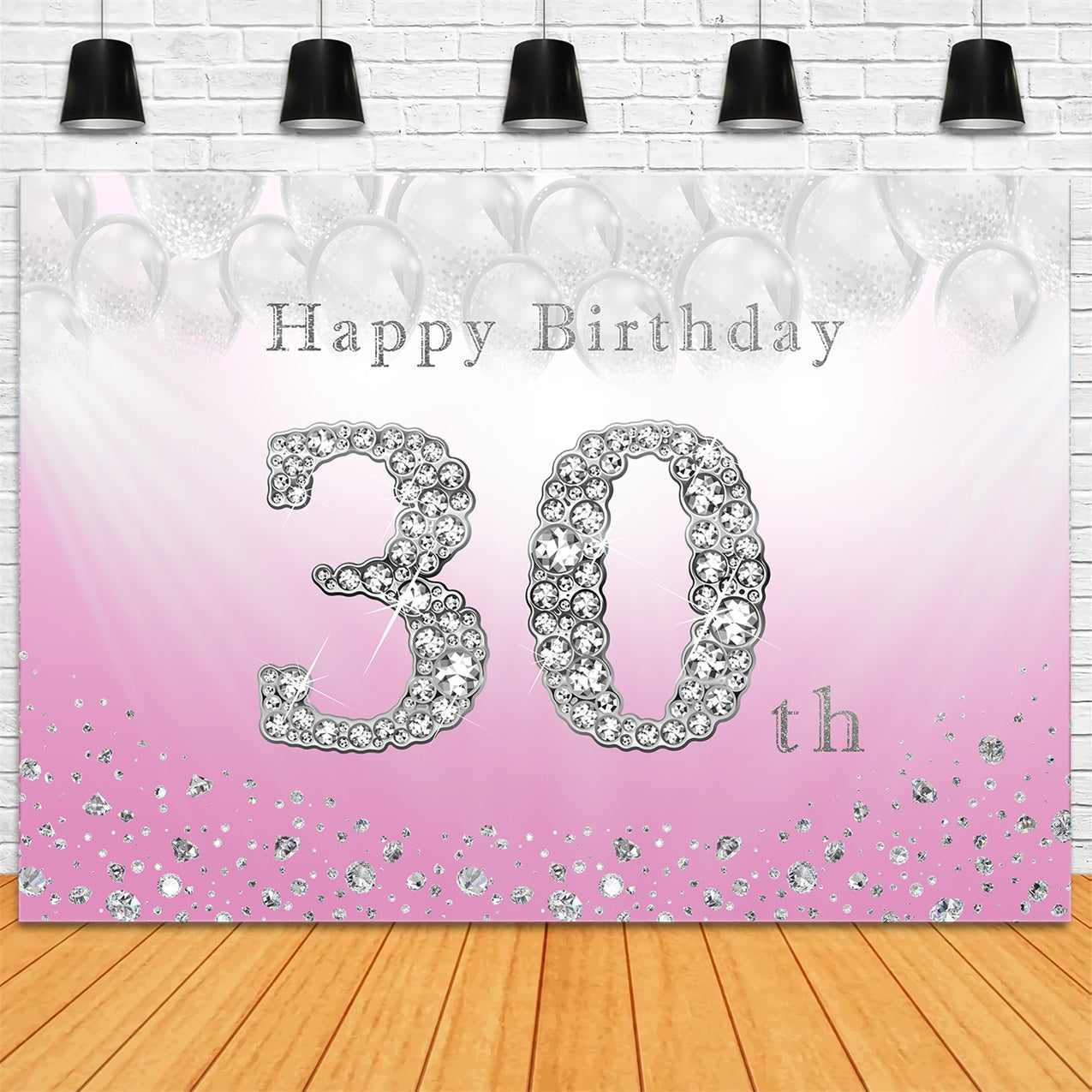 Toile de fond Anniversaire 30e Année Photo Cristal Rose Argent RR12-82