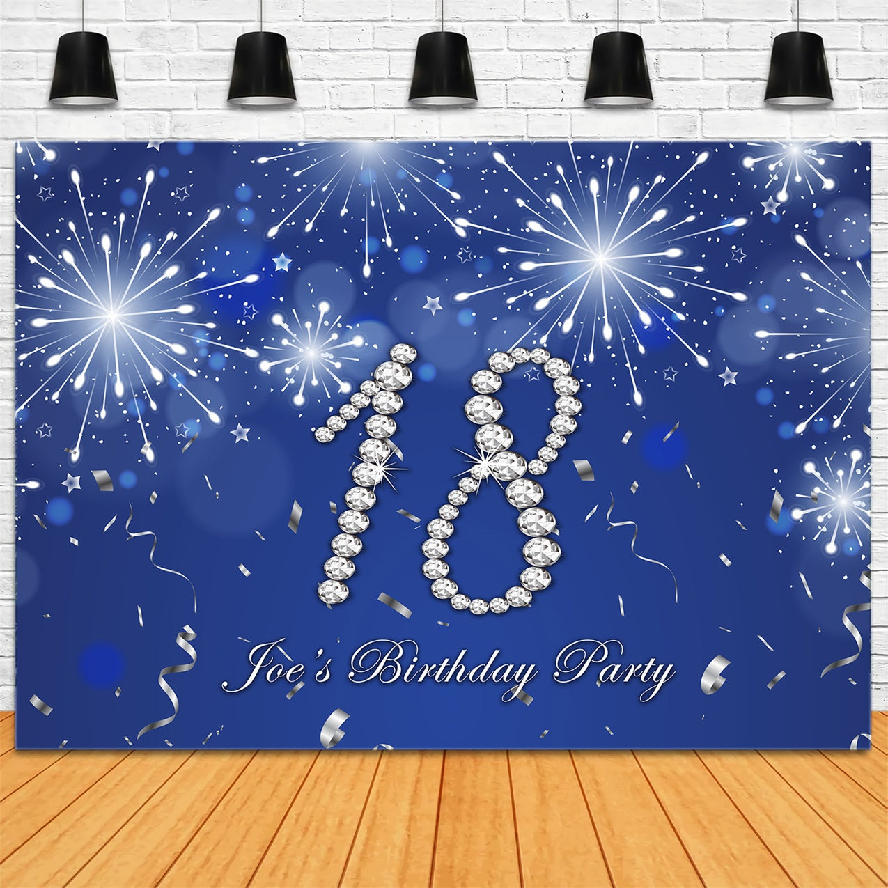 Toile de fond Anniversaire 18e Année Diamant Bleu Scintillant RR12-86