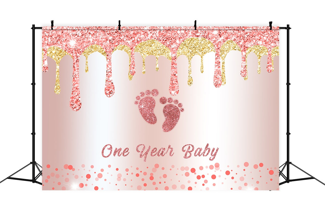 Toile de fond Anniversaire Pieds Bébé Scintillants Rose Personnalisé RR12-89