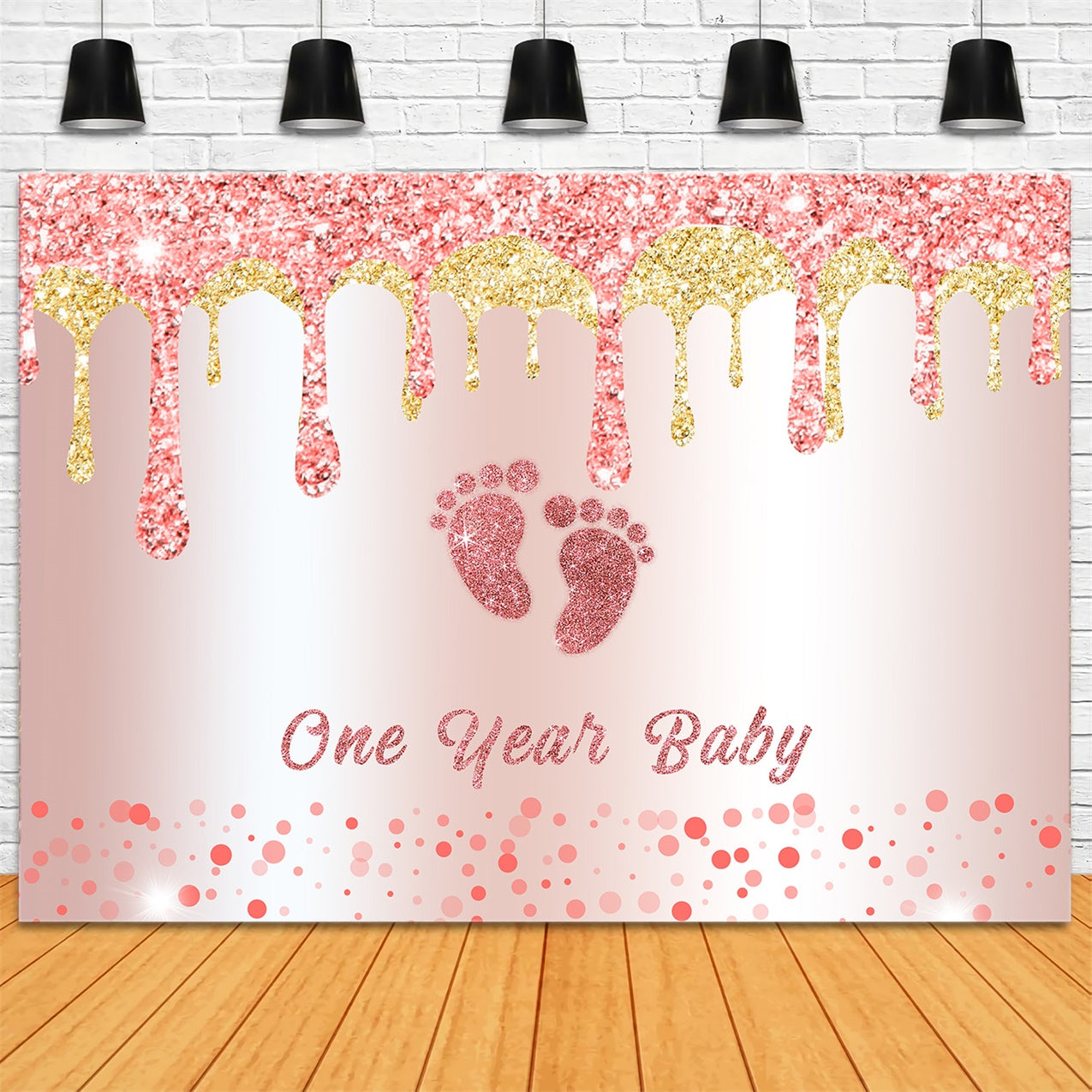 Toile de fond Anniversaire Pieds Bébé Scintillants Rose Personnalisé RR12-89