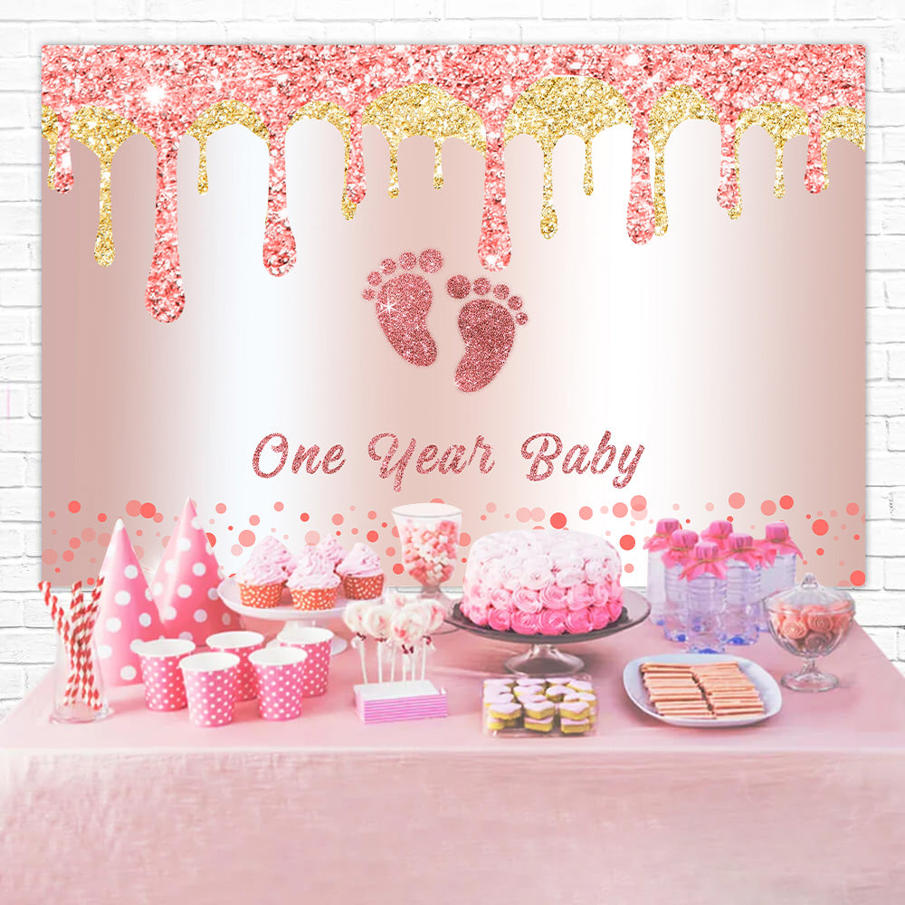 Toile de fond Anniversaire Pieds Bébé Scintillants Rose Personnalisé RR12-89