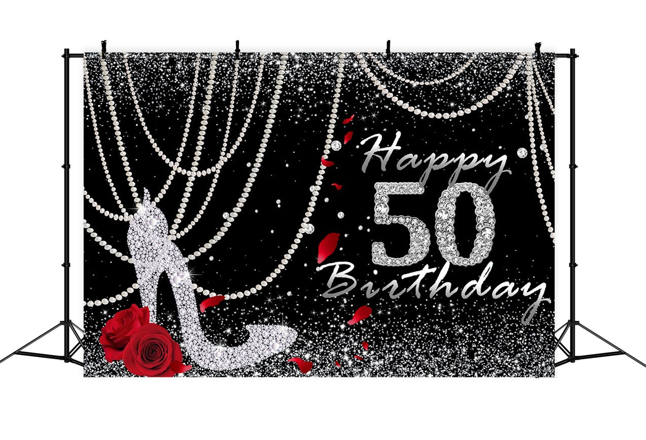 Toile de fond Anniversaire 50e Année Diamant Rose Noir Scintillant RR12-91