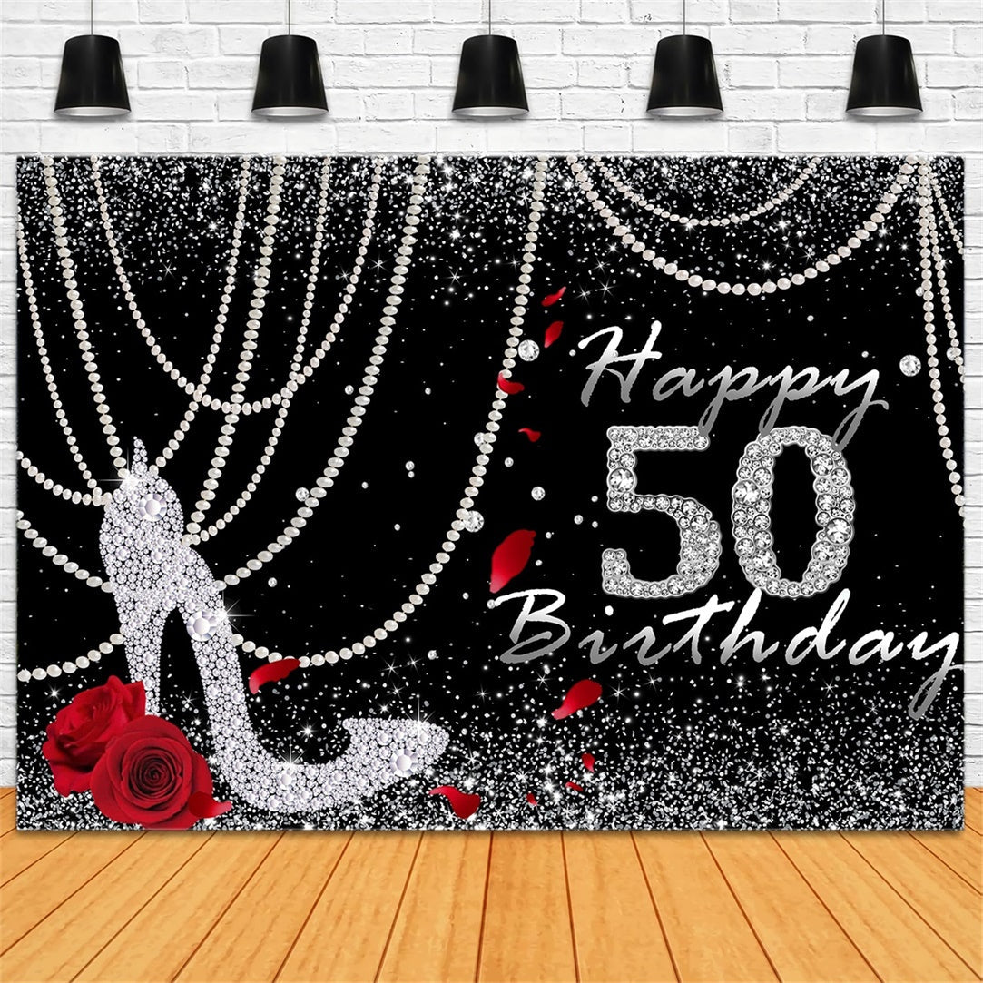 Toile de fond Anniversaire 50e Année Diamant Rose Noir Scintillant RR12-91