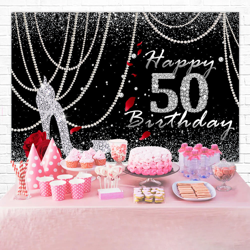 Toile de fond Anniversaire 50e Année Diamant Rose Noir Scintillant RR12-91