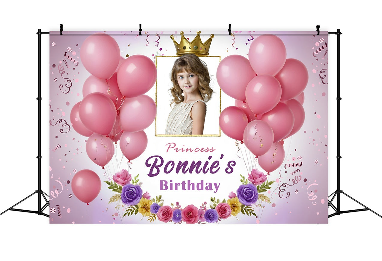 Toile de fond Anniversaire Princesse Ballon Floral Rose Personnalisé RR12-94