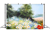 Peinture à l'huile de printemps Petite marguerite Bleu ciel brise Toile de fond RR3-09