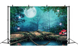 Toile de fond forêt de rêve pleine lune papillon champignon RR3-10