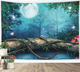 Toile de fond forêt de rêve pleine lune papillon champignon RR3-10