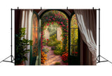 Peinture à l'huile printanière Exquisite élégante maison Jardin de roses Toile de fond RR3-12